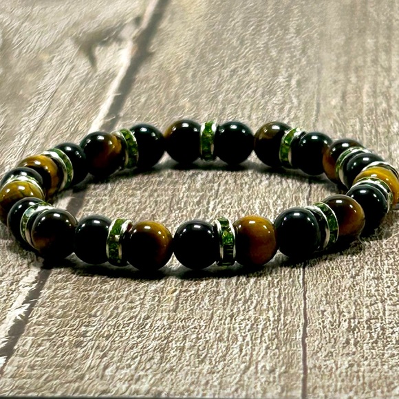 Handmade Feather Charm Bracelet with Natural Tiger Eye Stones! - Picture 4 of 8